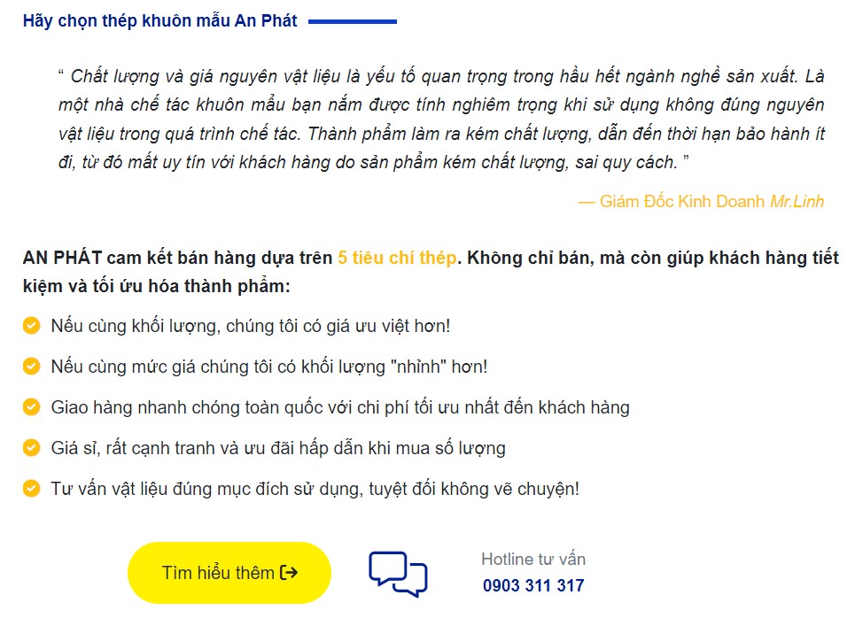 An Phát cam kết bán hàng 5 tiêu chí thép
